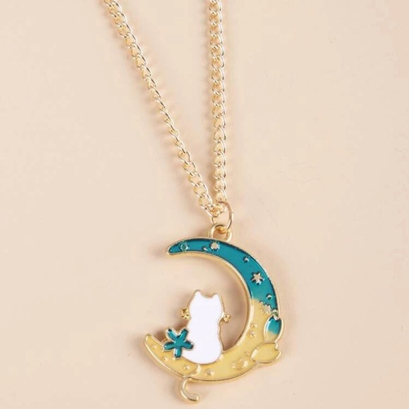 π Awesome Boho Pastel Kitty Cat Crescent Moon Necklace π - Picture 3 of 4